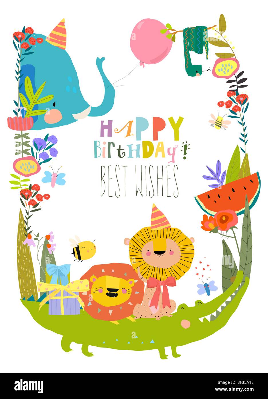 Cute Funny Animals celebrating Birthday Stock Vector