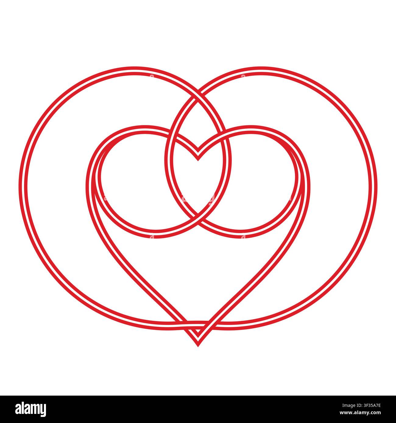 Intricate red outlined hearts intertwined forming continuous ornamental unity pattern Stock Vector