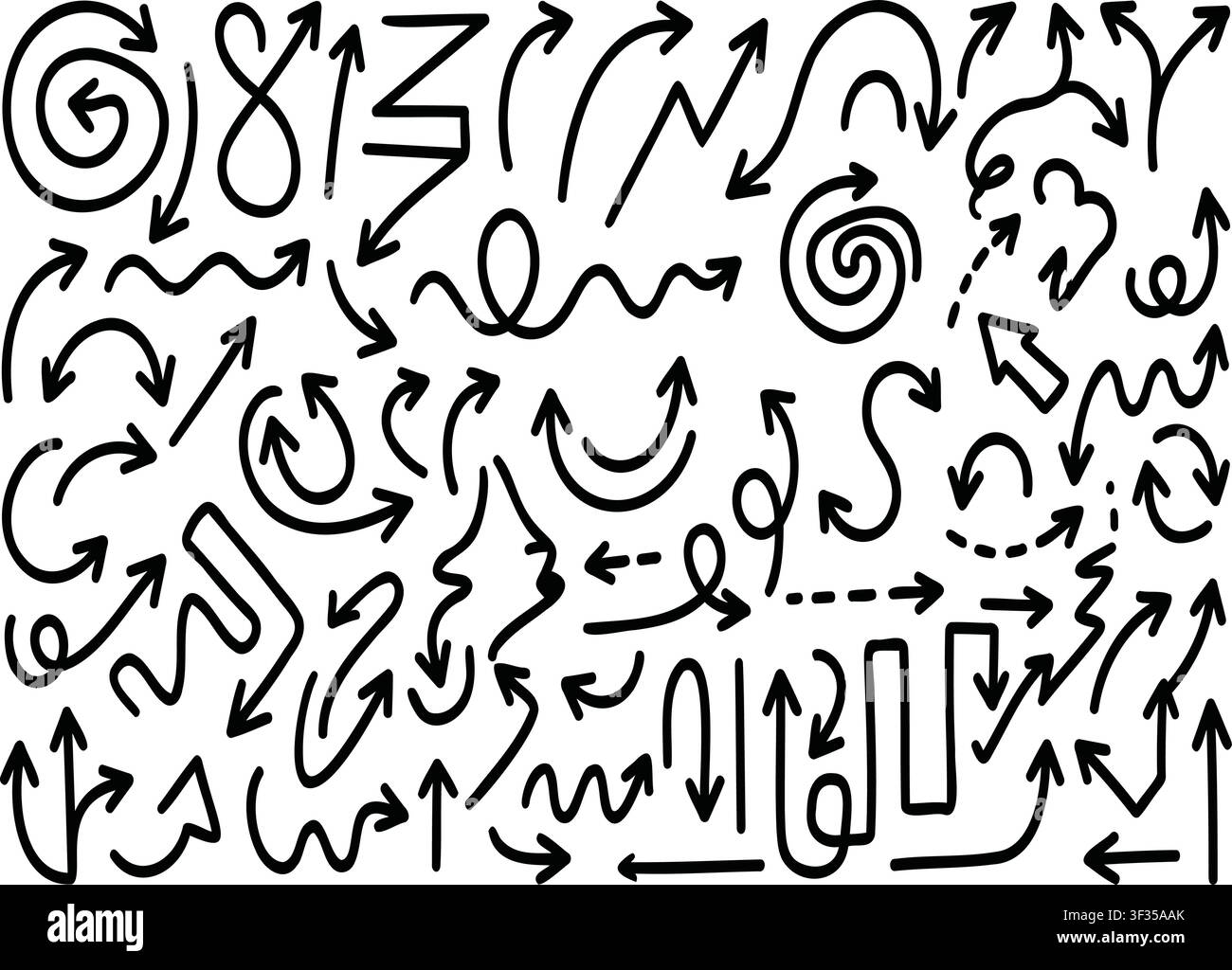 Doodle Hand Drawn Arrow Set Vector Illustration Line Art Collection Stock Vector
