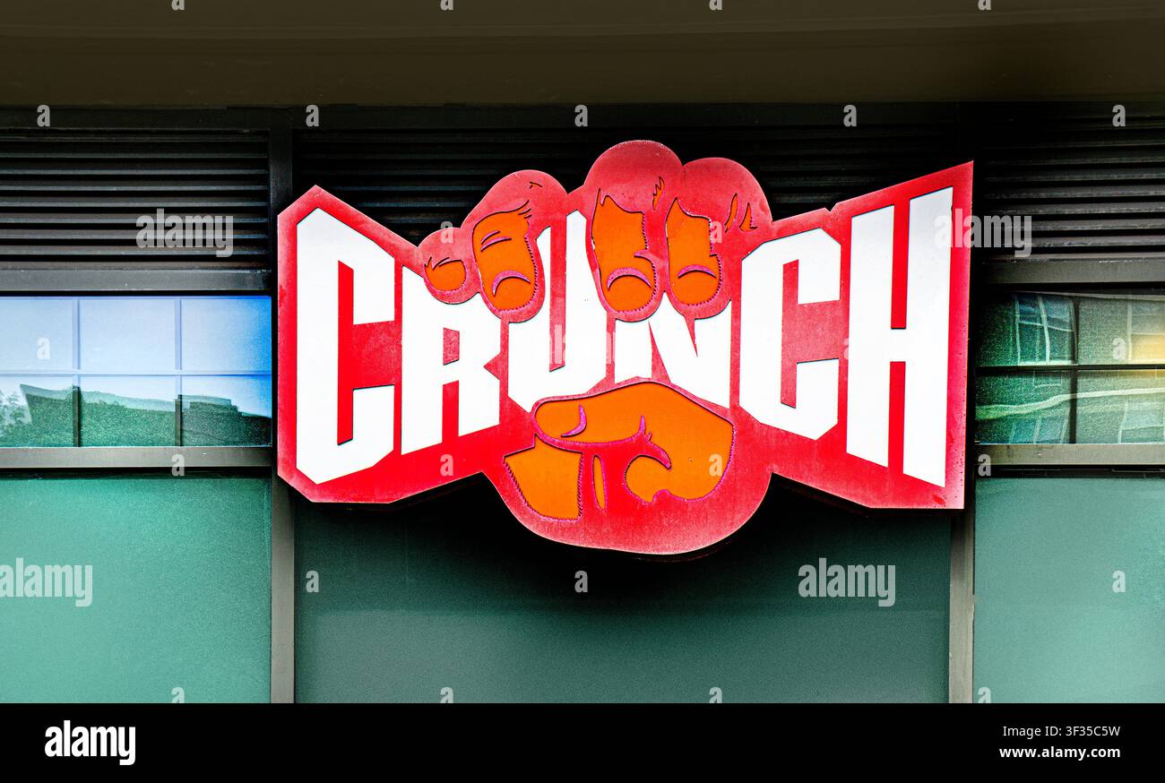 Crunch Fitness, building exterior detail, Manhattan, New York City, New York, USA Stock Photo