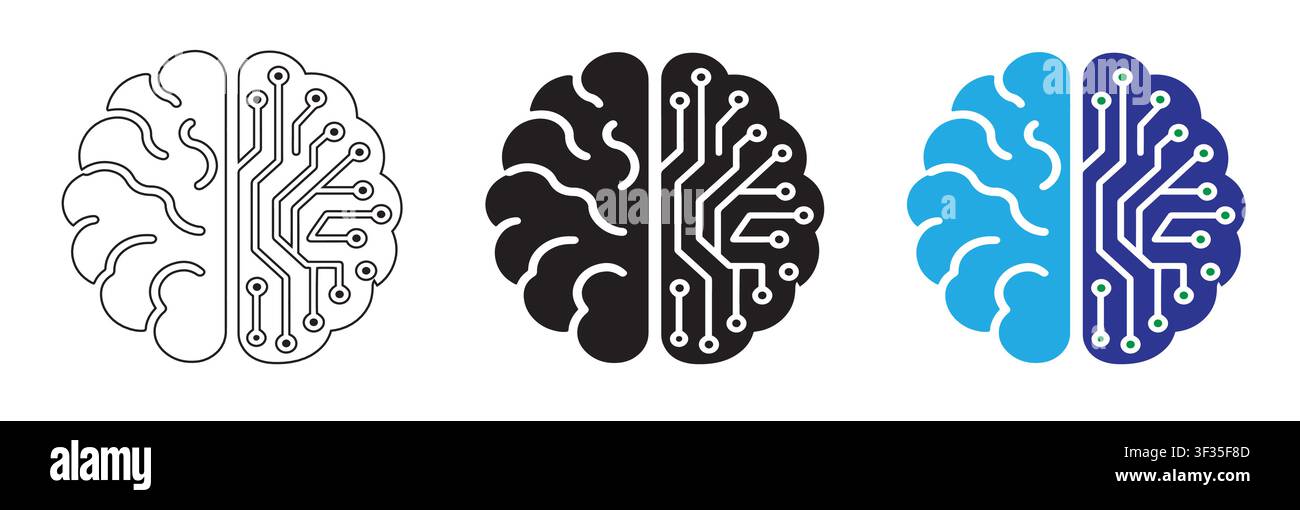 Artificial intelligence concept with human brain and electronic circuit board design variations Stock Vector