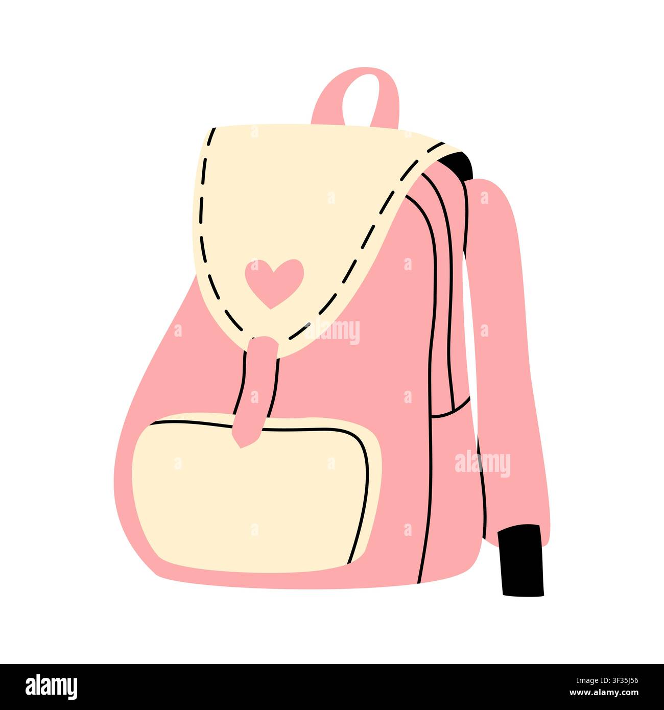 Cute pink school backpack with heart flap vector Stock Vector