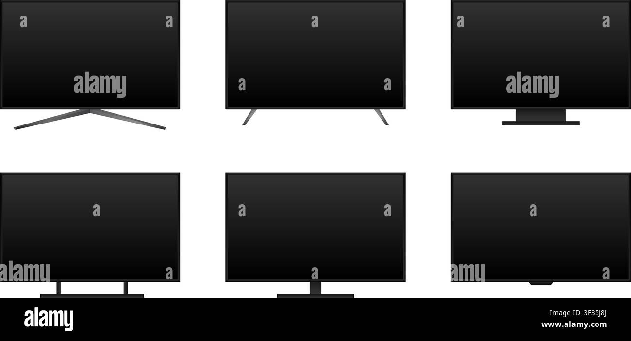 Modern flat screen televisions with blank black displays Stock Vector