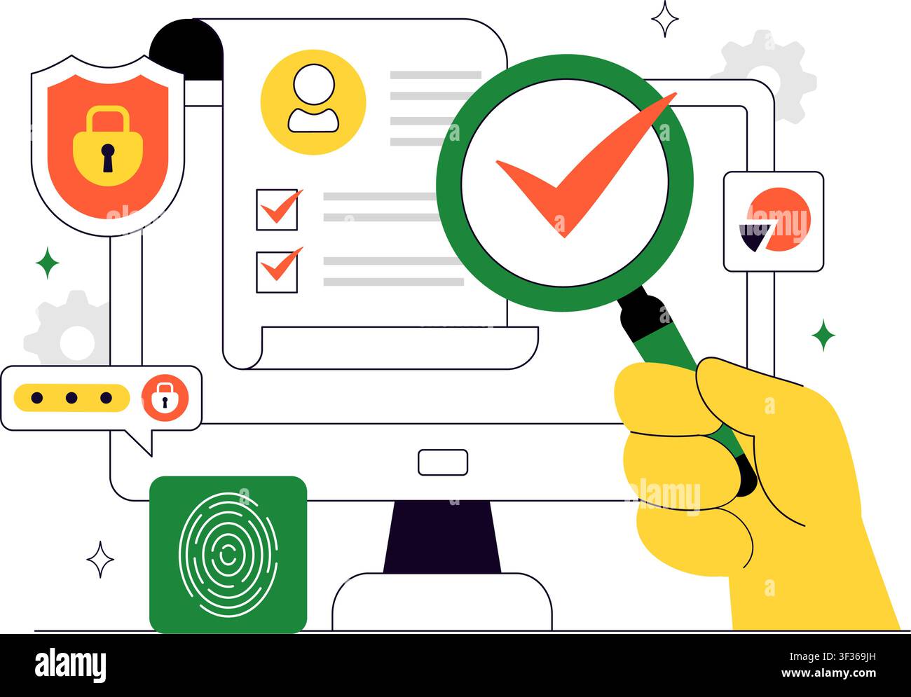 KYC Vector Illustration Featuring Know Your Customer Identity Verification, Digital Authentication, Customer Onboarding, and Data Protection Stock Vector