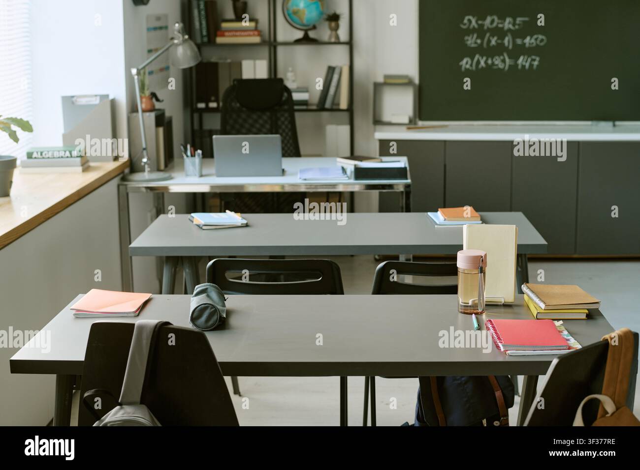 Empty Classroom Prepared for Students Studying Stock Photo