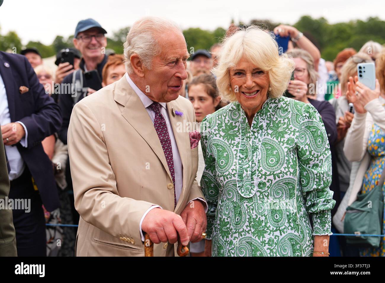 King Charles III, Patron of the Royal Horticultural Society (RHS), and Queen Camilla during a visit to the RHS Sandringham Flower Show, which is being held for the first time this year on the Sandringham Estate in Norfolk. Picture date: Wednesday July 22, 2026. Stock Photo