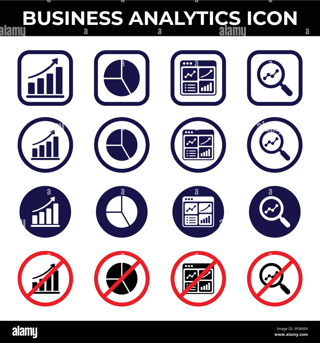 Business Analytics Icon Set Collection with Bar Chart Pie Chart Dashboard and Data Analysis Search Vector Icons Stock Vector