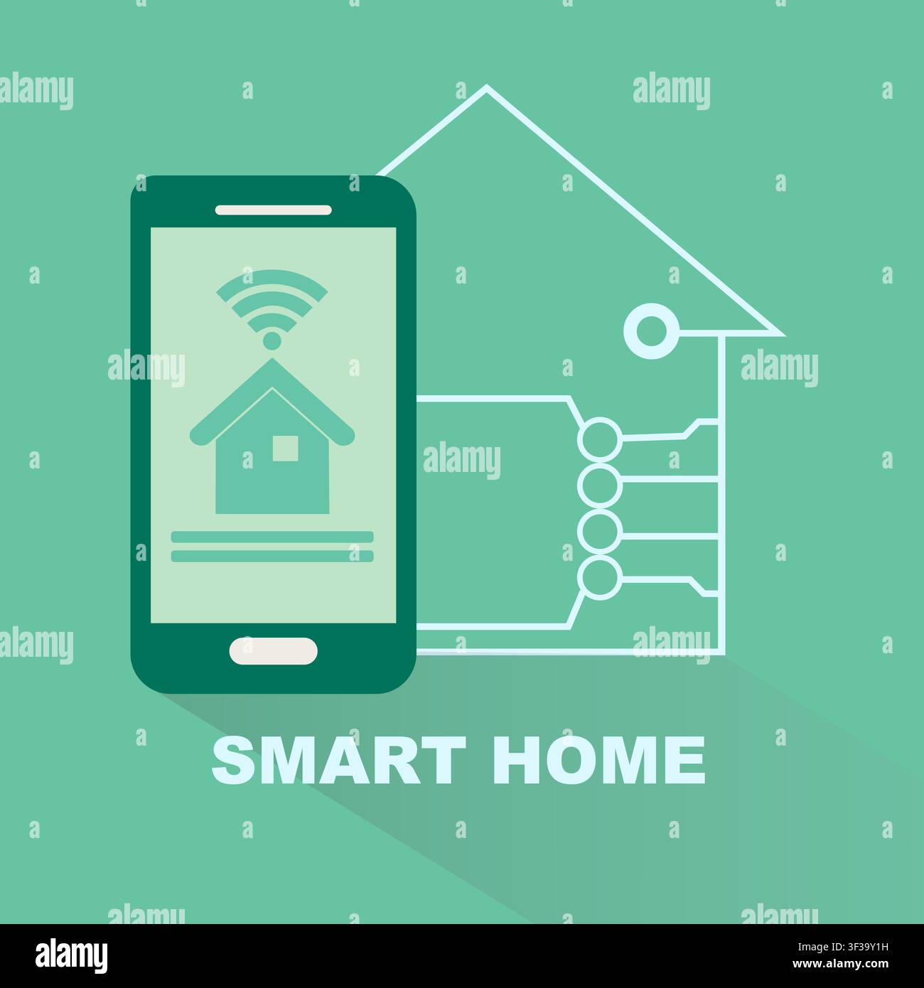 Cellhone with icons, smart home controll concept Stock Vector