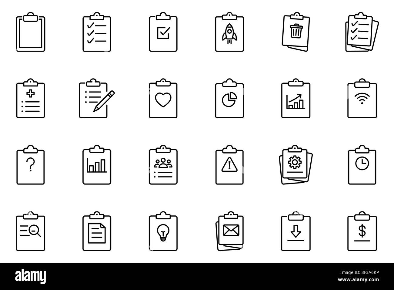 Clipboard Line Icon Set Checklist Survey Document Vector Illustration Stock Vector