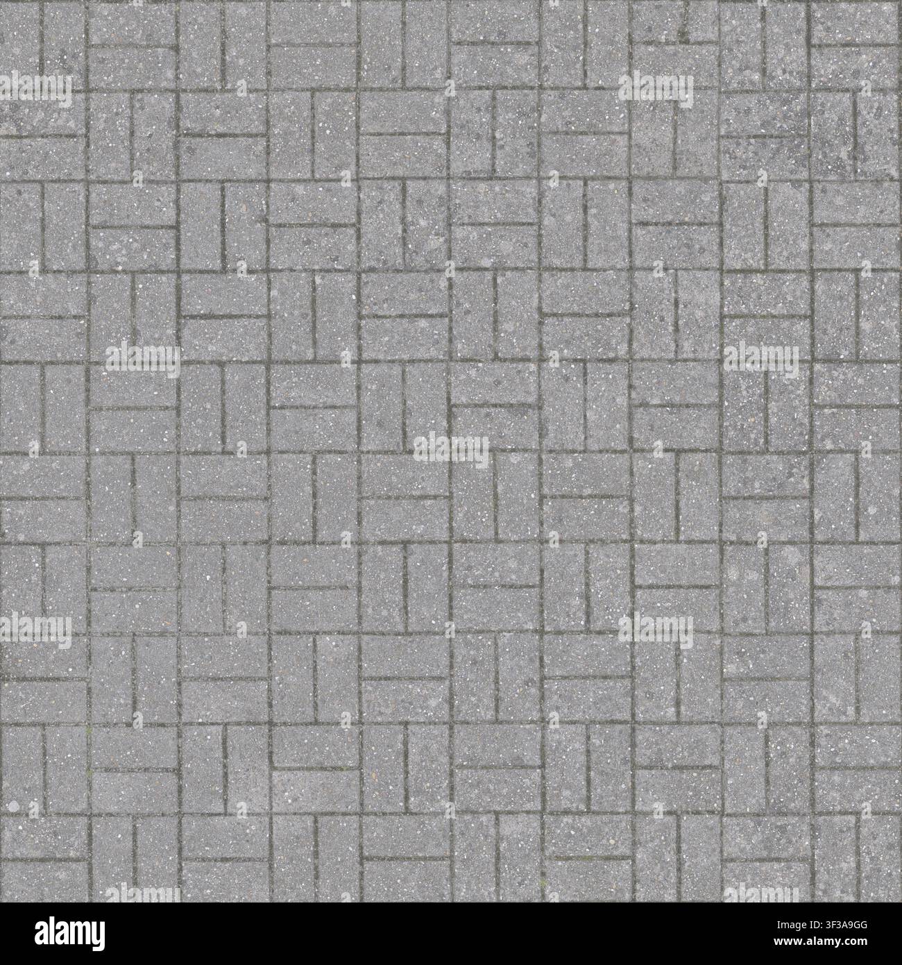A top view seamless texture background of grey concrete rectangular paving blocks. Stock Photo