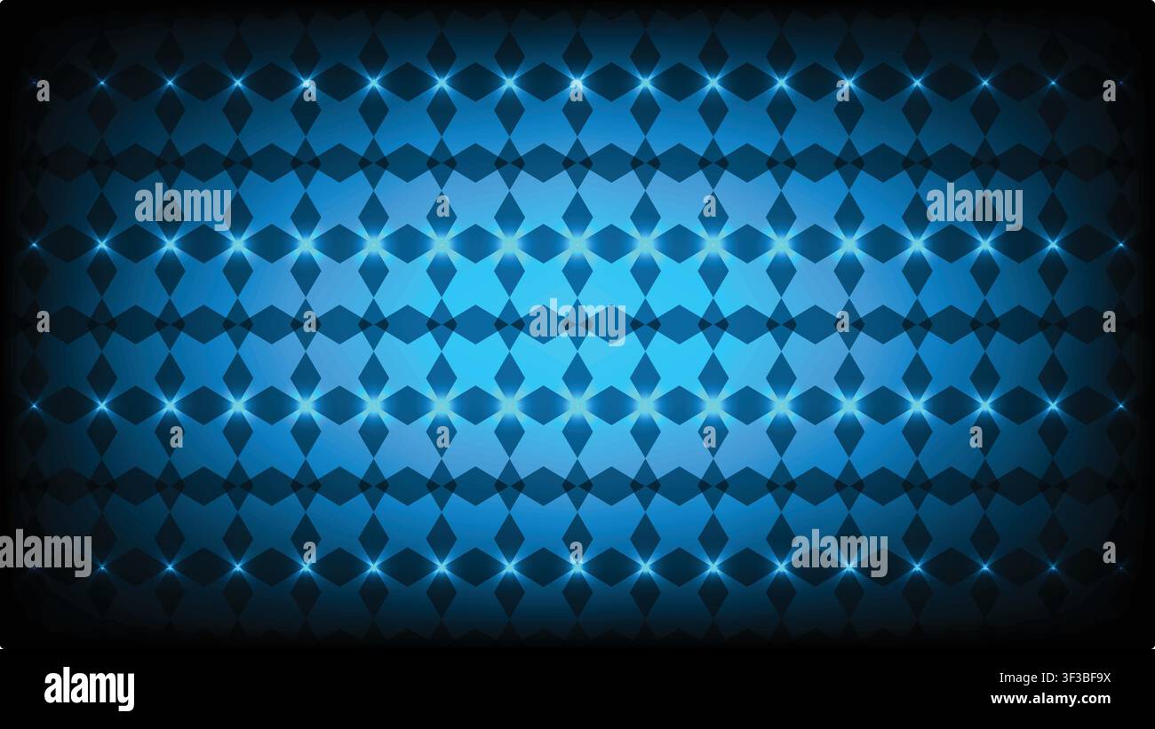 Futuristic abstract geometric polygon background featuring seamless star light pattern with vignette border Stock Vector