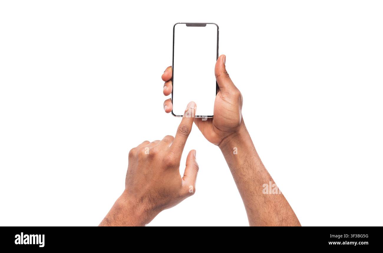 Man hand using blank touchscreen of smartphone Stock Photo