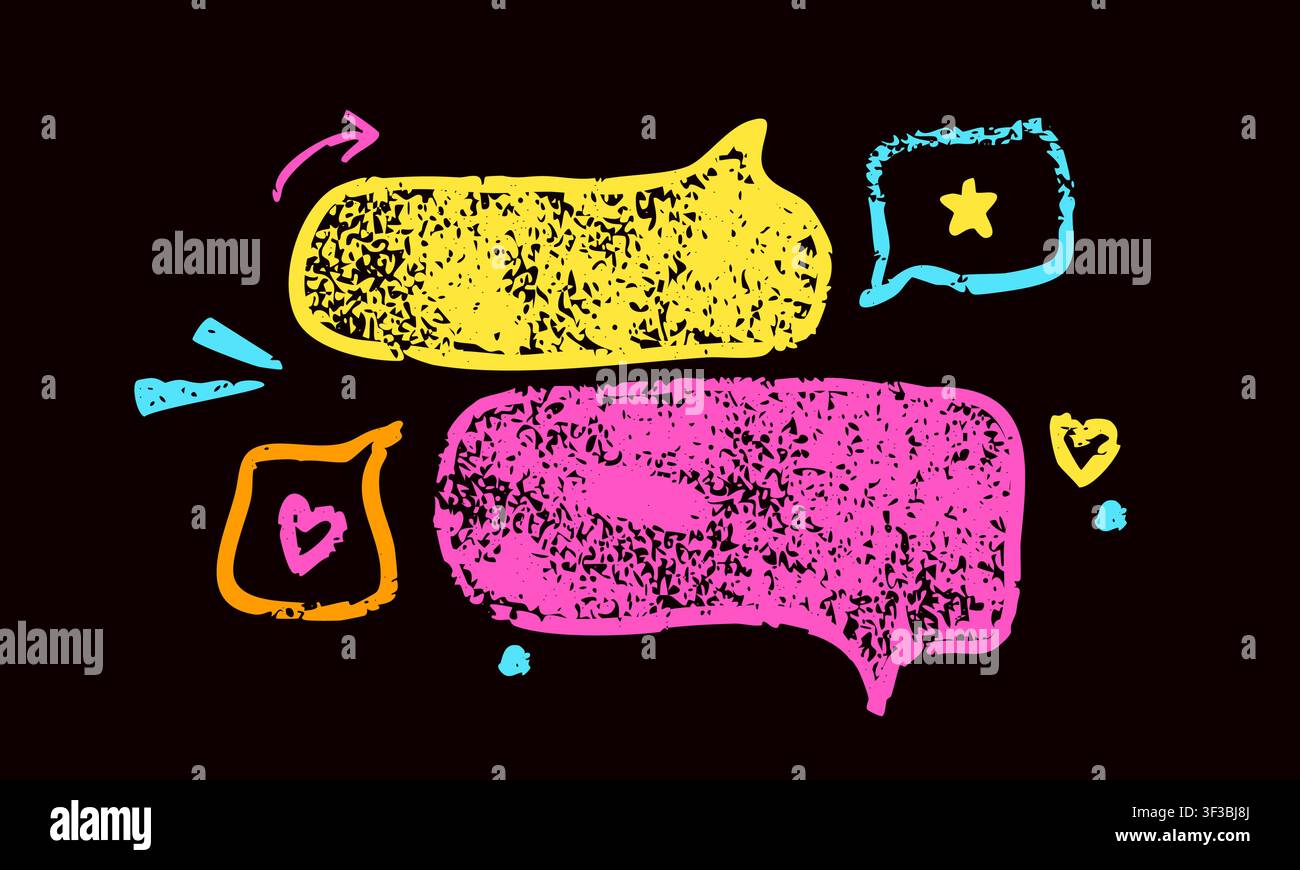 Magenta and yellow crayon Irregular text boxes. Stock Vector