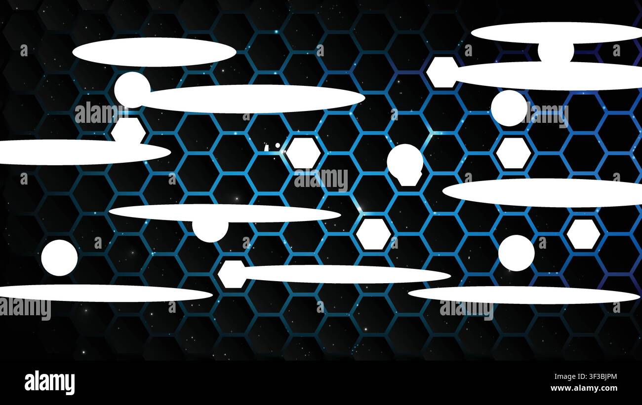 Abstract sci fi technology background featuring dark hexagonal grid mesh and bright blue glowing neon light effects Stock Vector