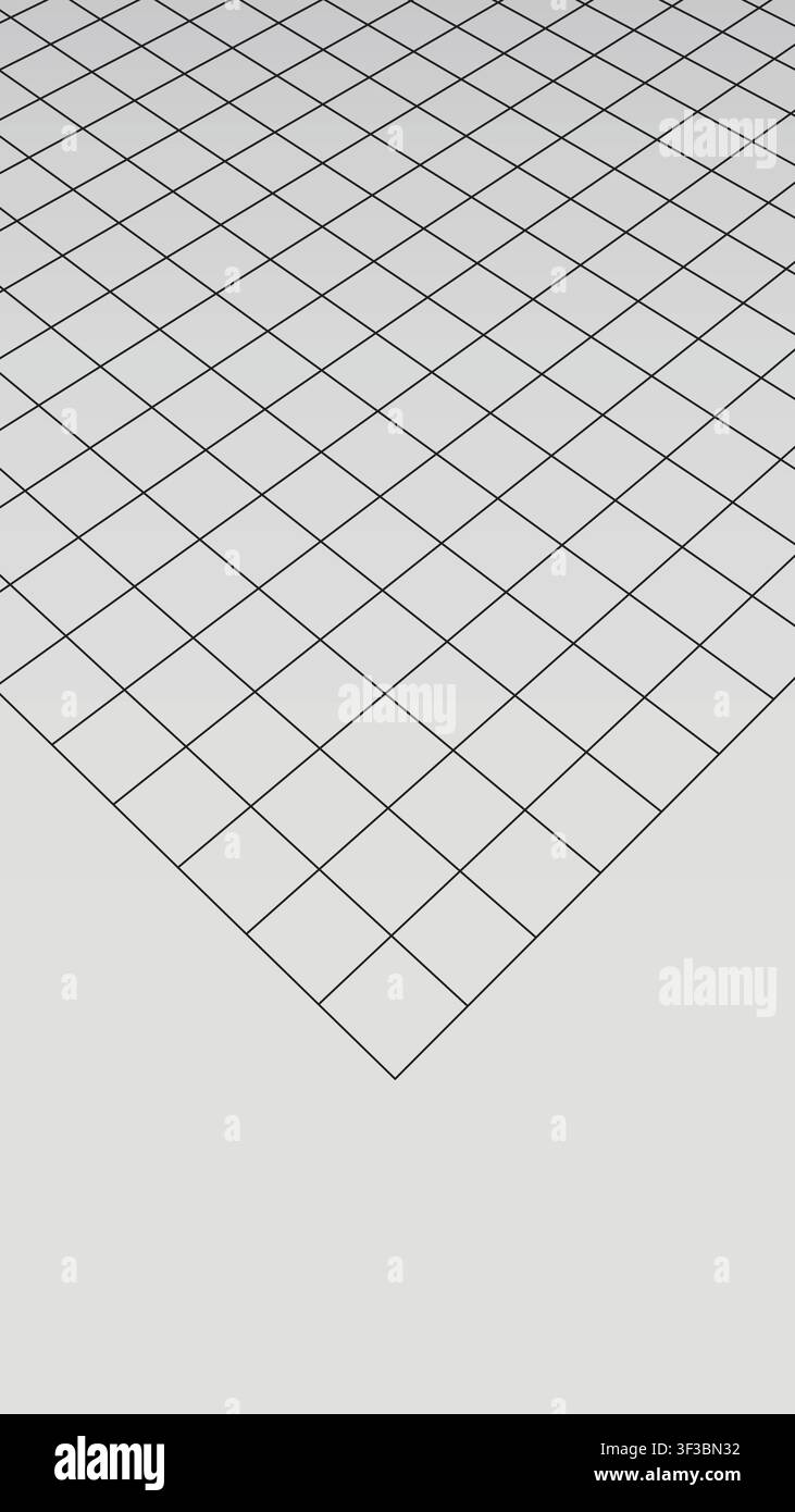 Abstract black and white diagonal perspective wireframe grid background, Minimal geometric vertical layout design Stock Vector