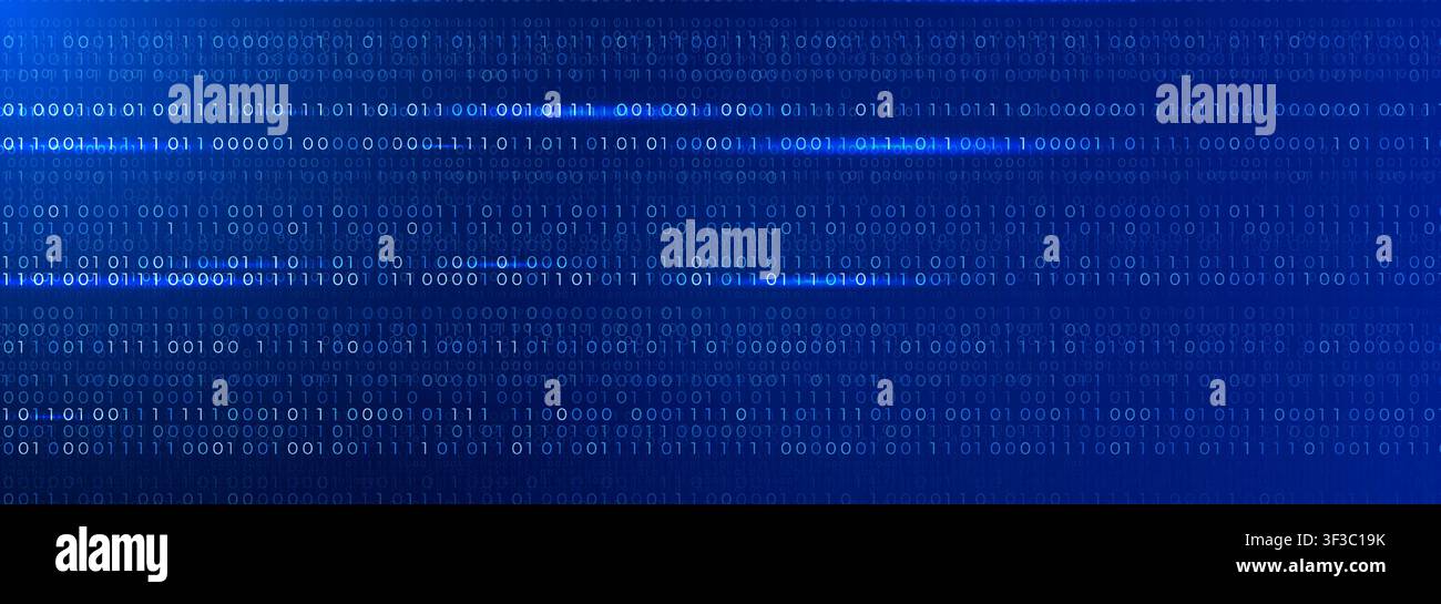 Digital data flow blue background, binary code grid, cyber network motion, AI analytics technology theme, computer technology banner presentation Stock Vector
