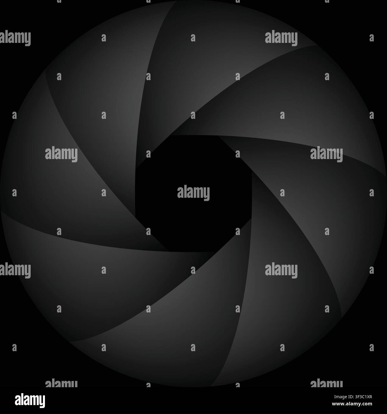 A Dark camera lens aperture shutter diaphragm open on a black background Stock Vector