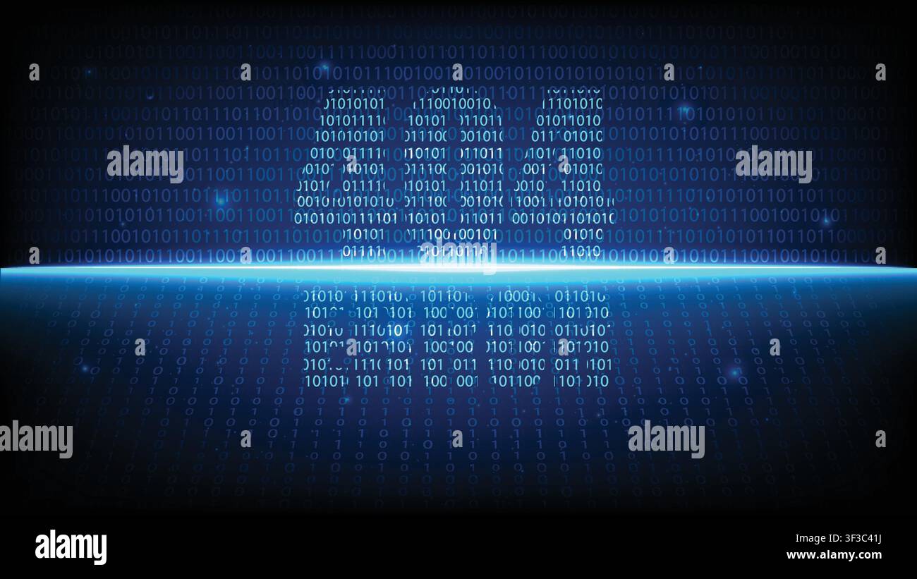 Glowing 404 error text formed by digital binary code on futuristic technology matrix background Stock Vector