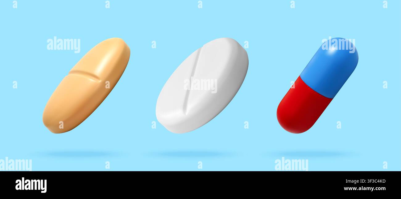3d medical pills and capsule. Stock Vector