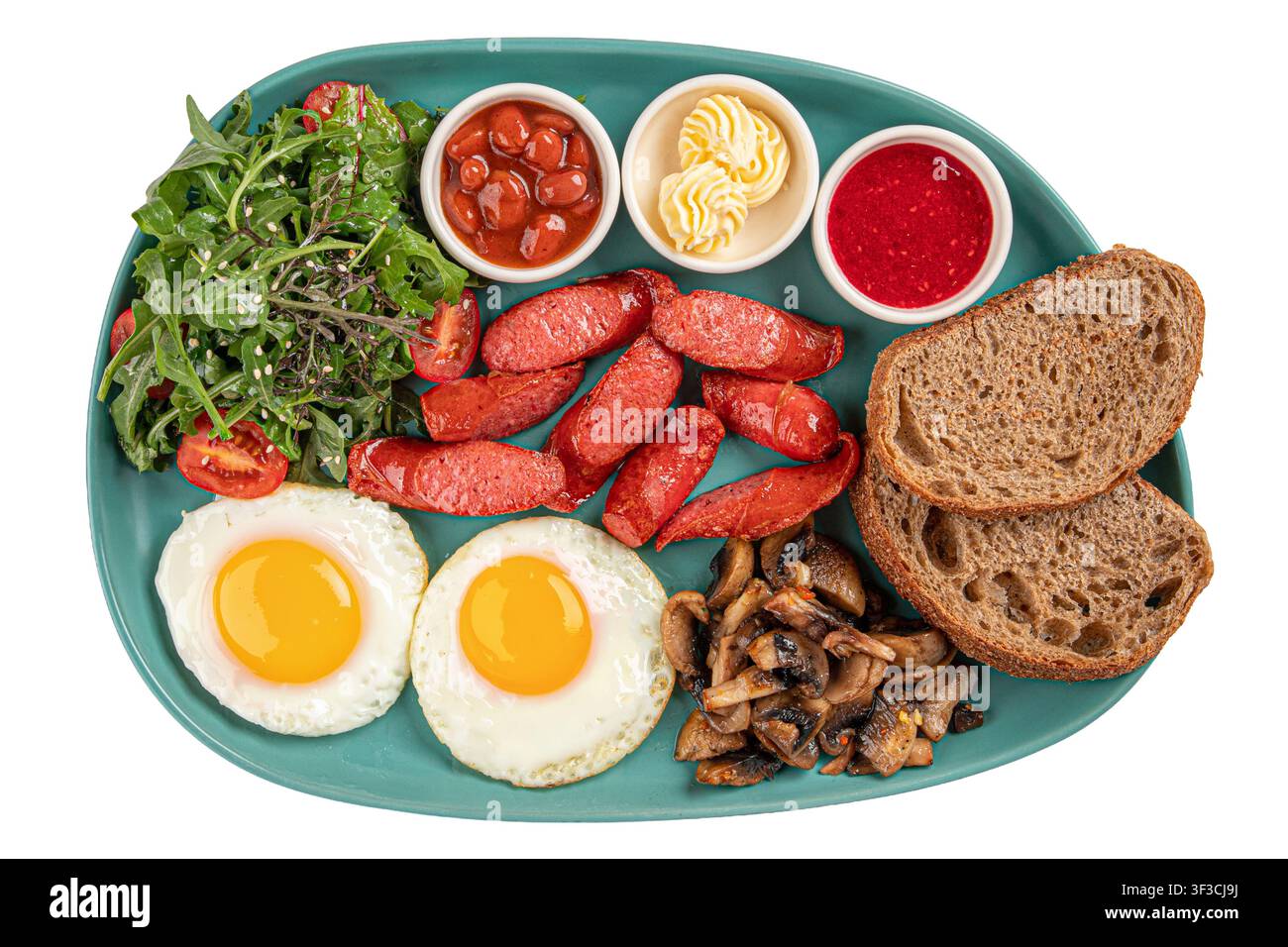 Full English breakfast platter isolated Stock Photo