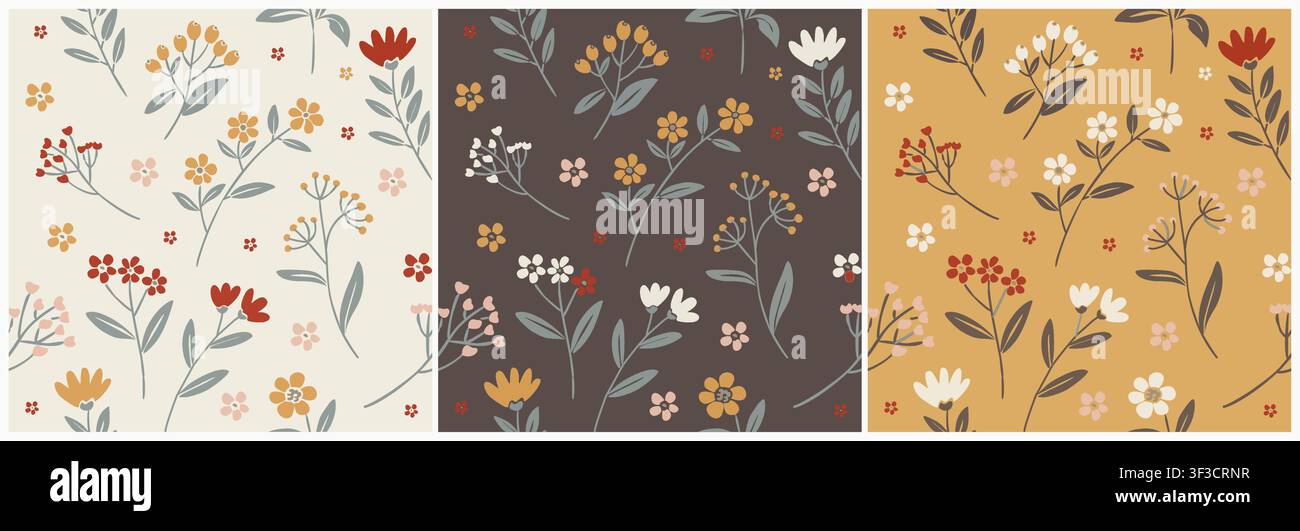 Delicate flowers bloom in soft, repeating patterns Stock Vector
