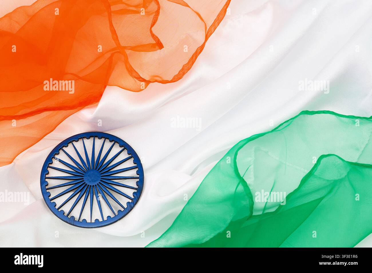 India flag fabric background with ashoka chakra Stock Photo