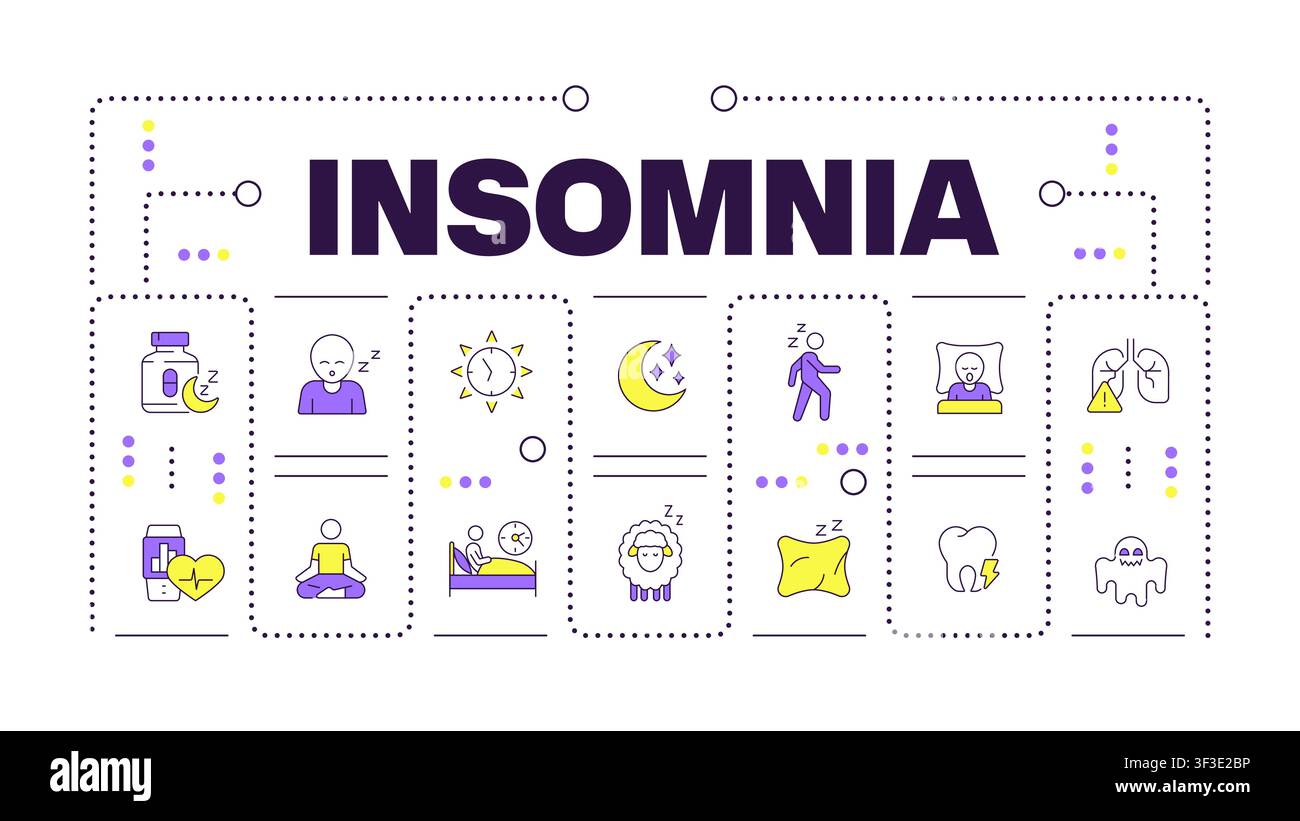 Insomnia word concept isolated on white Stock Vector