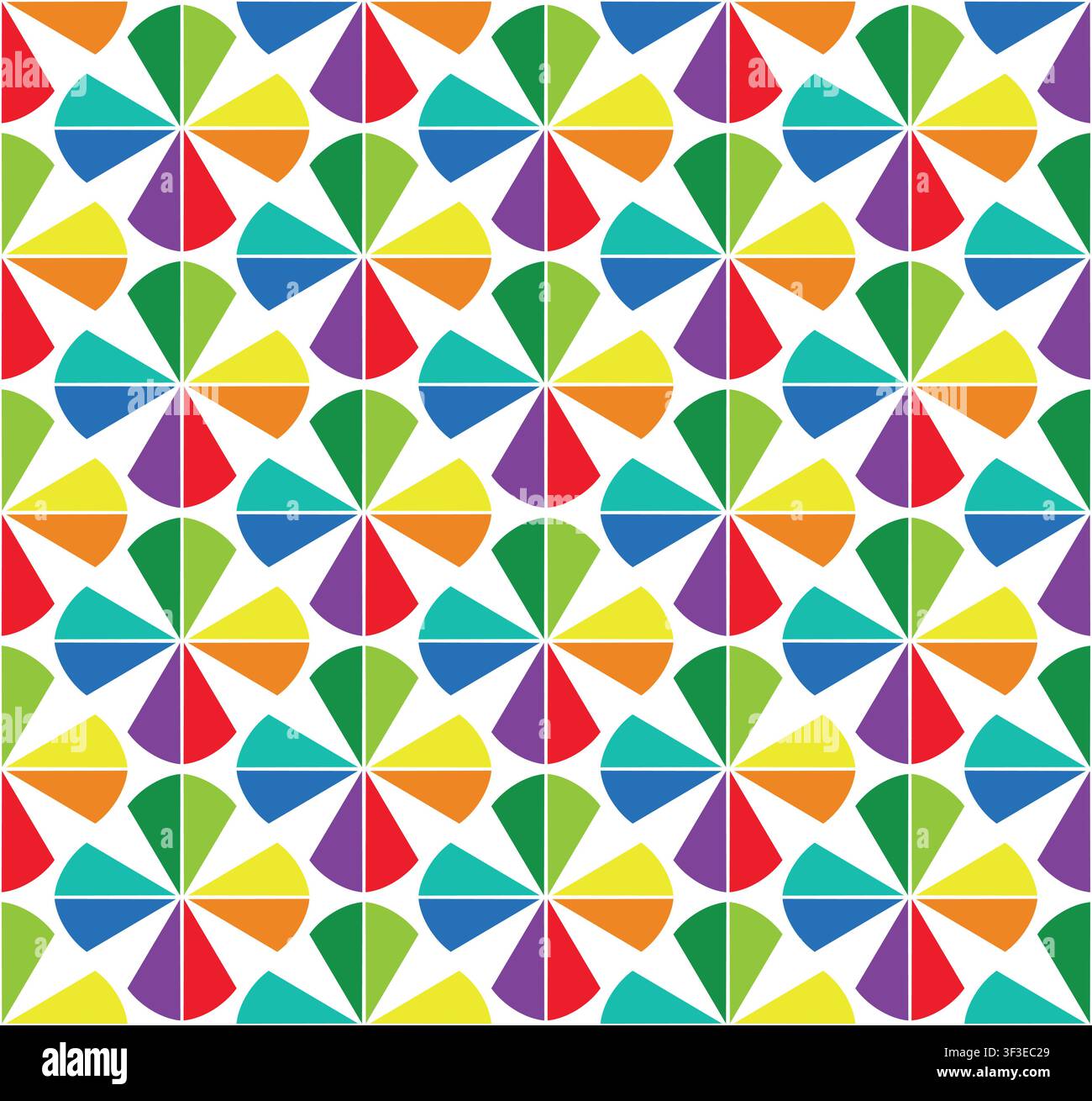 Bright colorful seamless geometric pattern with abstract pinwheel shapes. Retro 80s kaleidoscope vector background and trendy children textile print Stock Vector