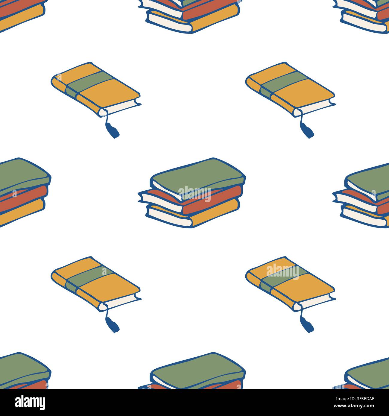 Hand drawn cozy colorful book stack and notebook seamless pattern vector background Stock Vector