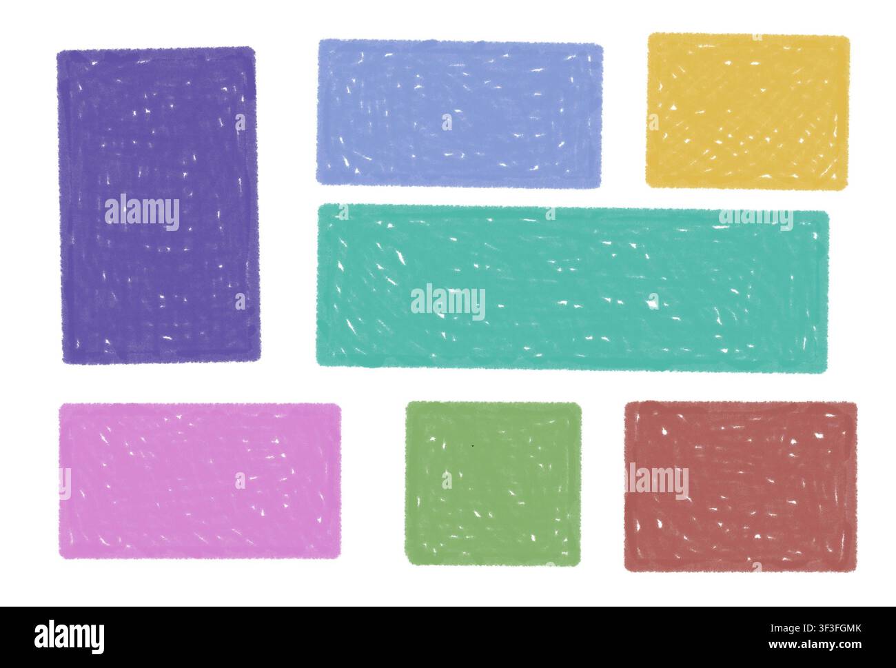 Set of colorful hand drawn rectangular boxes with scribbled texture on white background Stock Photo