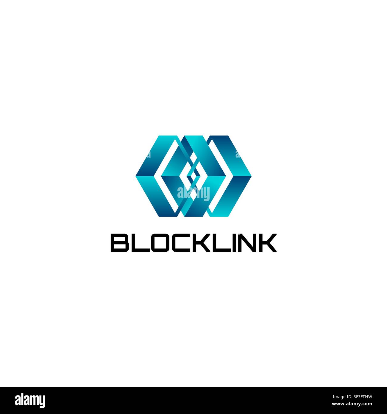 Abstract blockchain logo featuring interlocking hexagonal forms that create a connected network structure. Ideal for Web3, fintech, decentralized tech Stock Vector