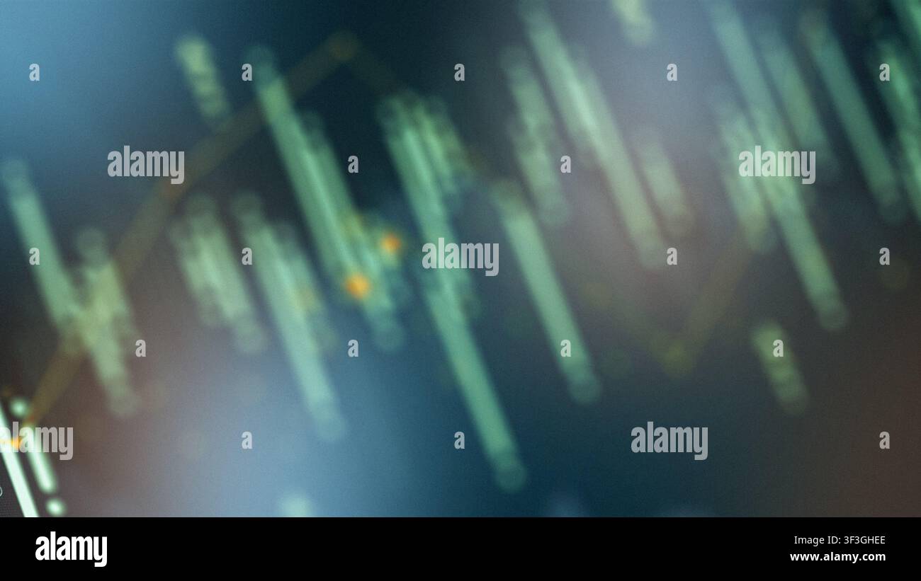 Business chart showing stock exchange trading activity with data points and lines on a dark background Stock Photo