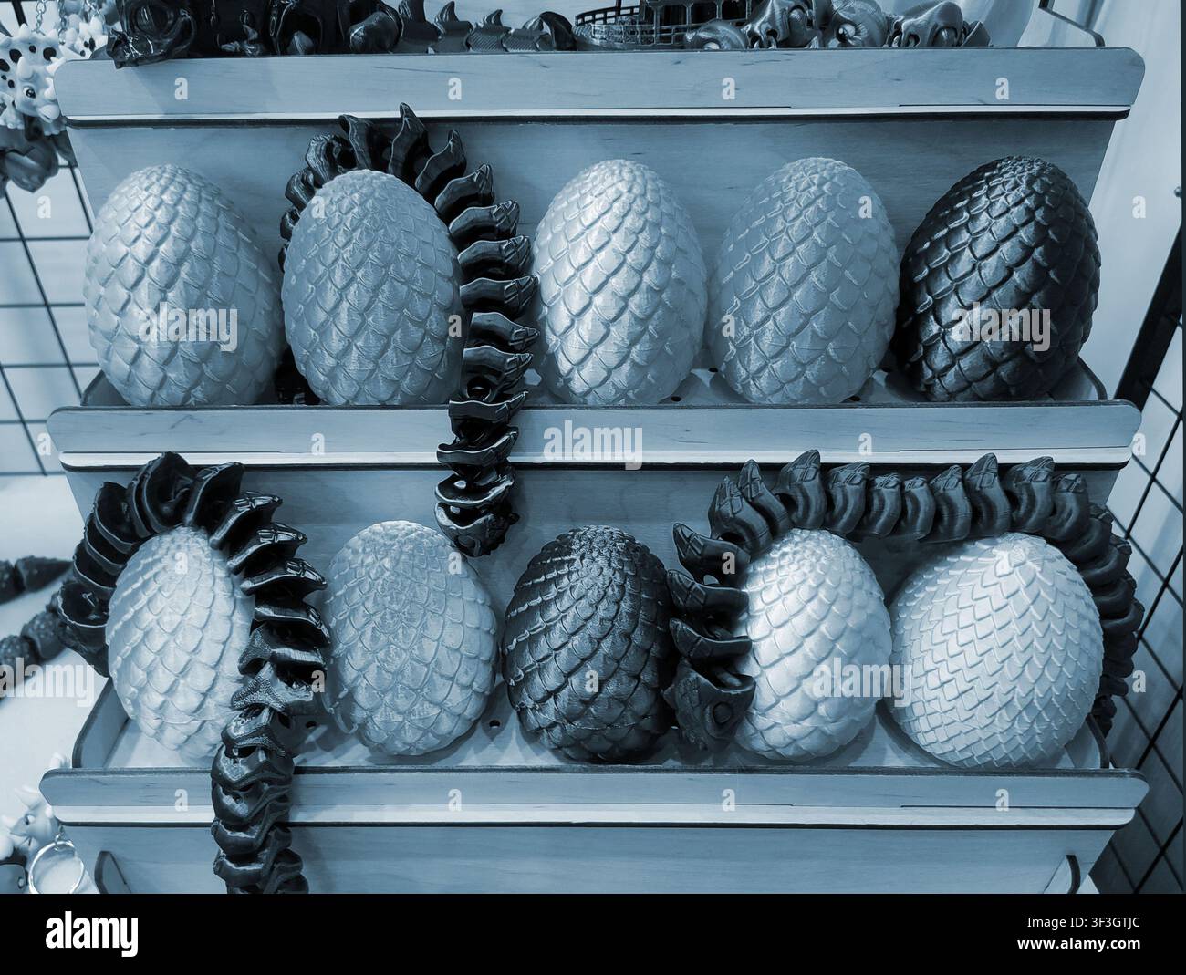 Art models printed on 3D printer. Different objects created on 3D printer from molten plastic. 3D printed different objects. Modern new modern additive progressive technologies. 3D printing technology Stock Photo