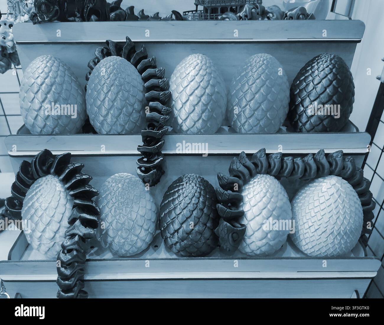 Art models printed on 3D printer. Different objects created on 3D printer from molten plastic. 3D printed different objects. Modern new modern additive progressive technologies. 3D printing technology Stock Photo