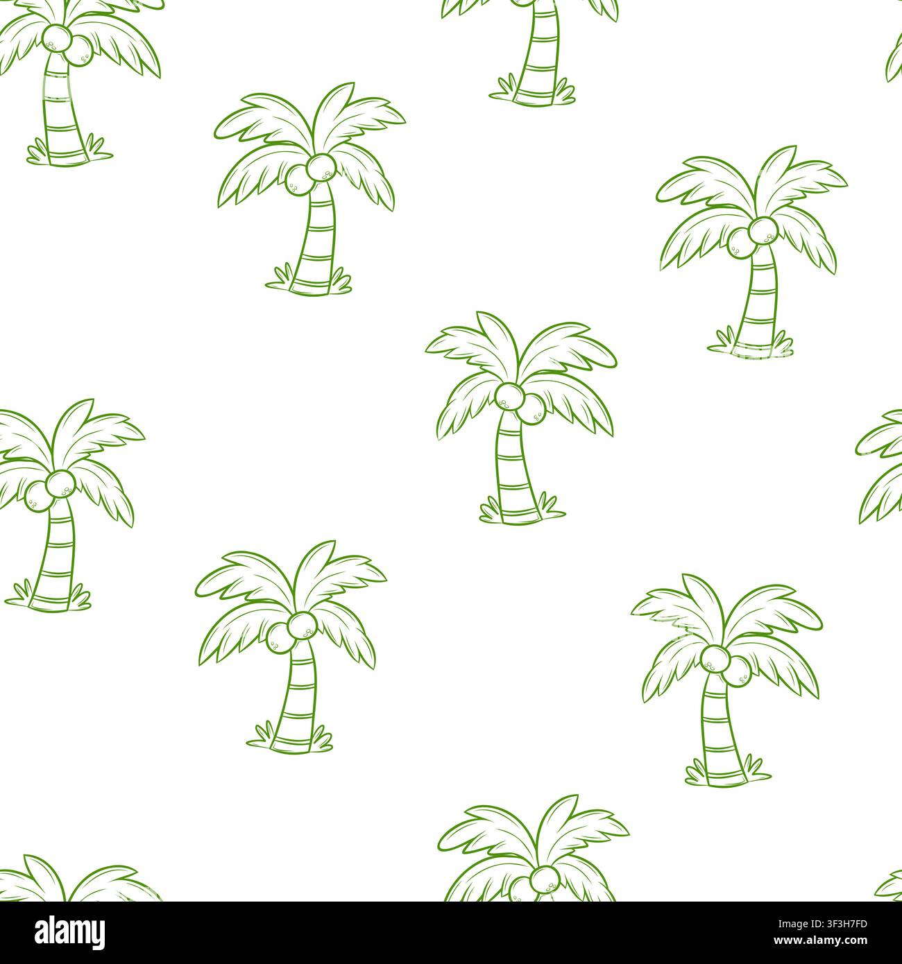 A seamless pattern featuring coconut palms with a green outline Stock Vector