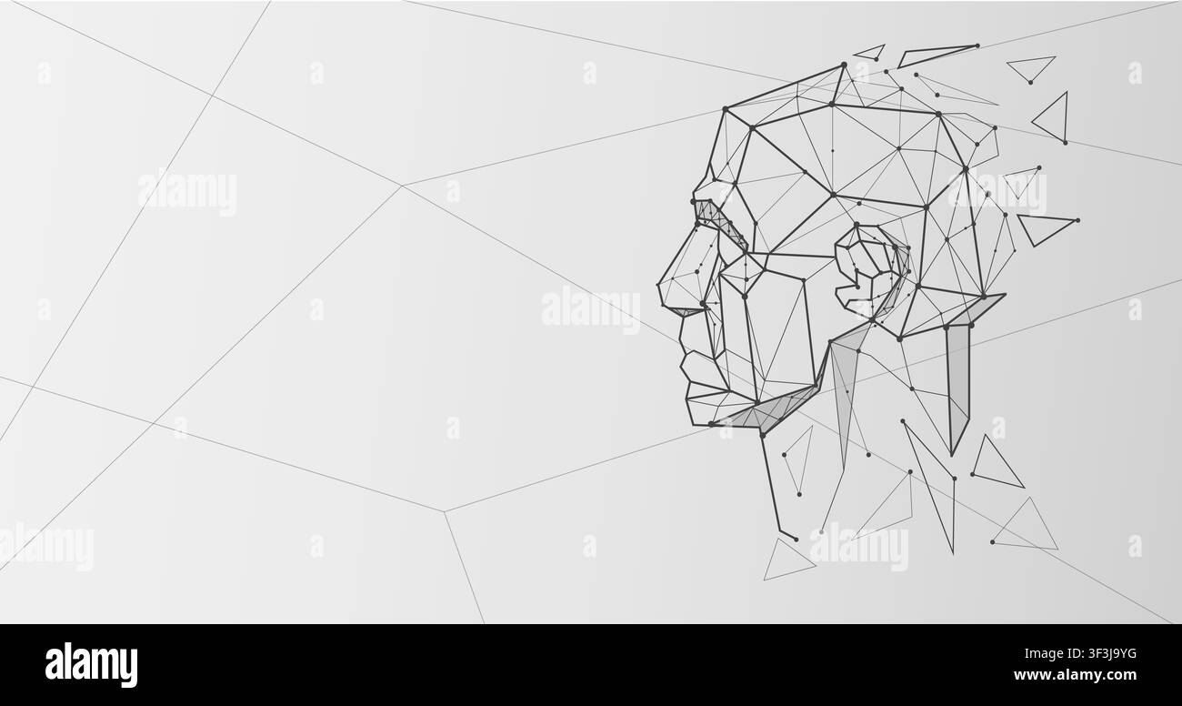 Creative illustration of man head over geometric background Stock Vector