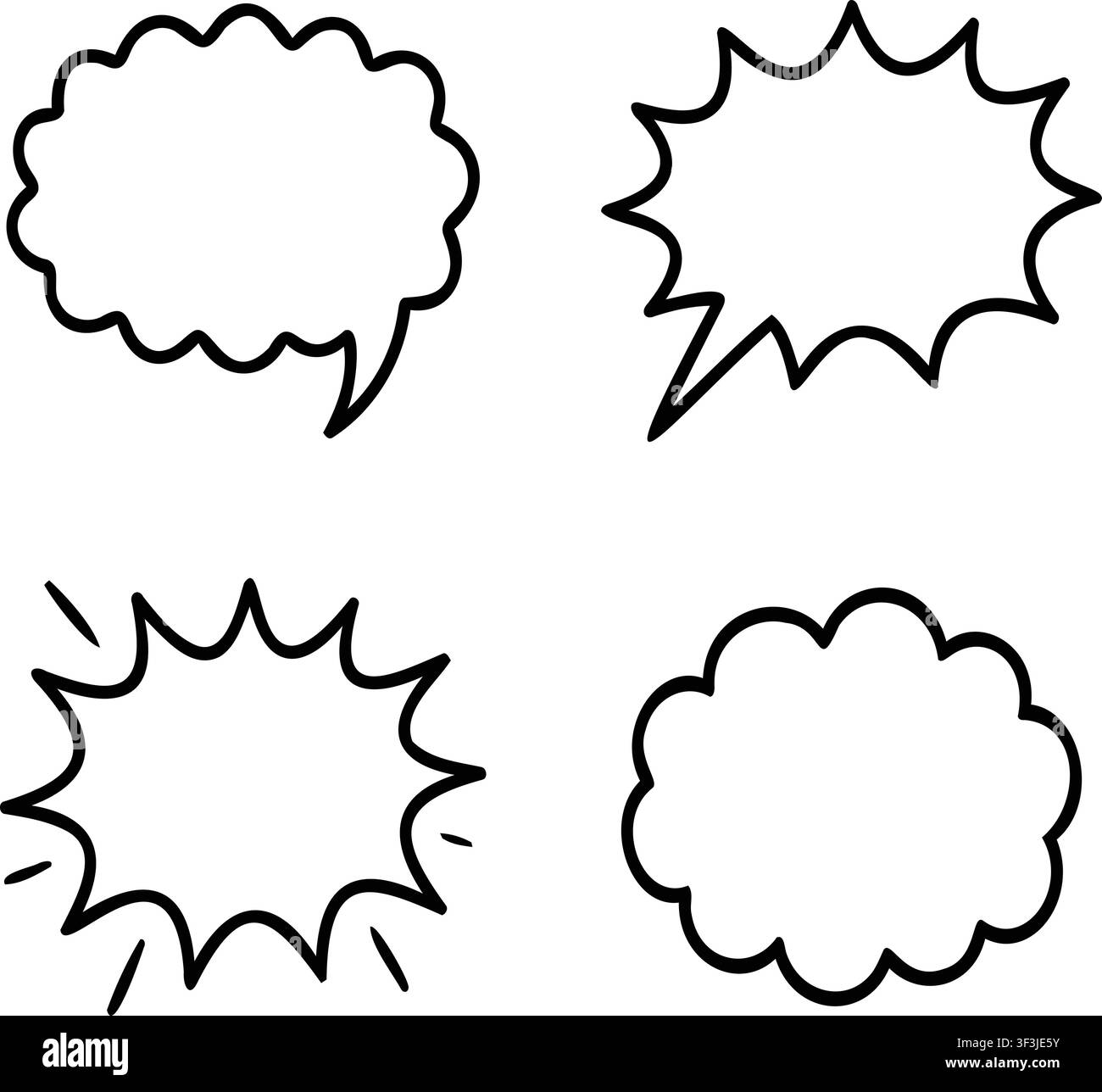 Comic Speech Balloons Line Art Vector Illustration Isolated on White Background Stock Vector