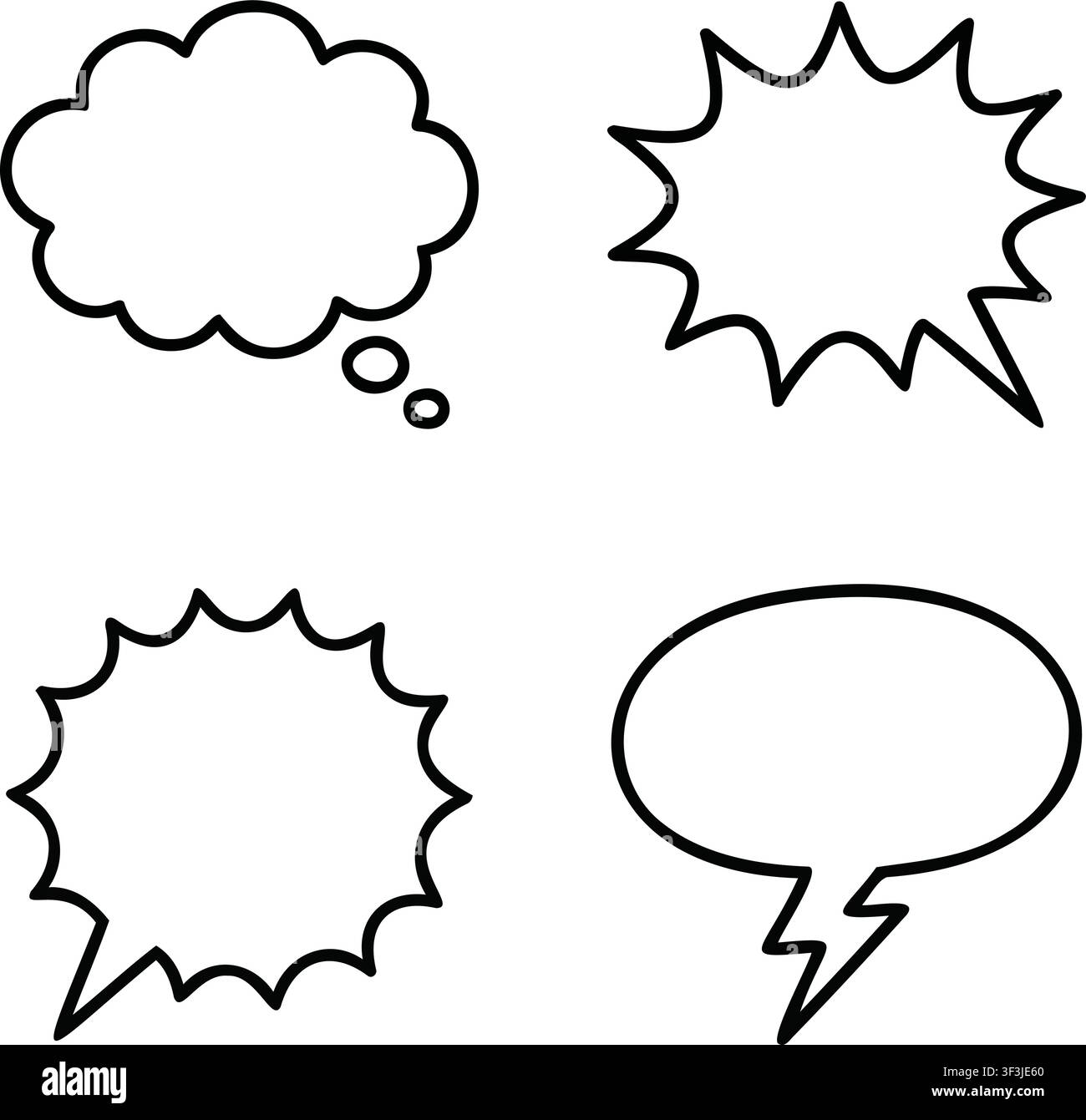 Thought Bubble and Chat Frame Line Art Vector Isolated on White Background Stock Vector