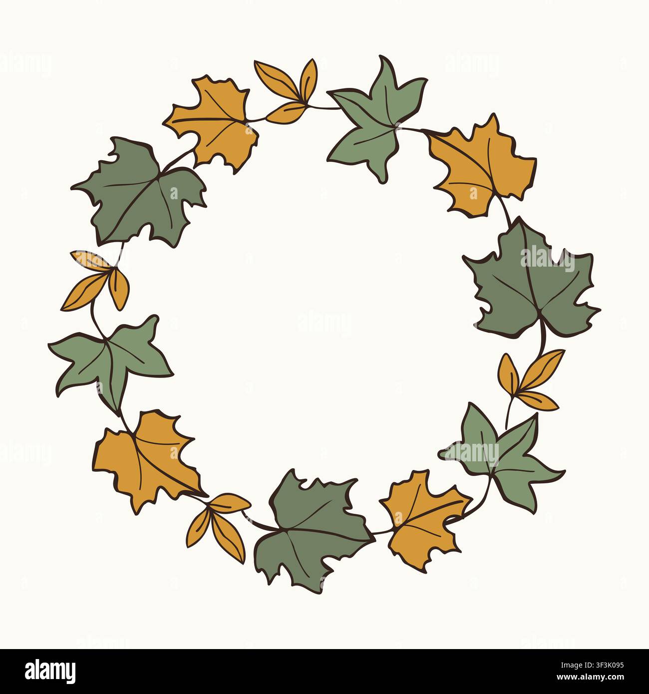 Hand drawn autumn leaf round frame vector doodle illustration Stock Vector