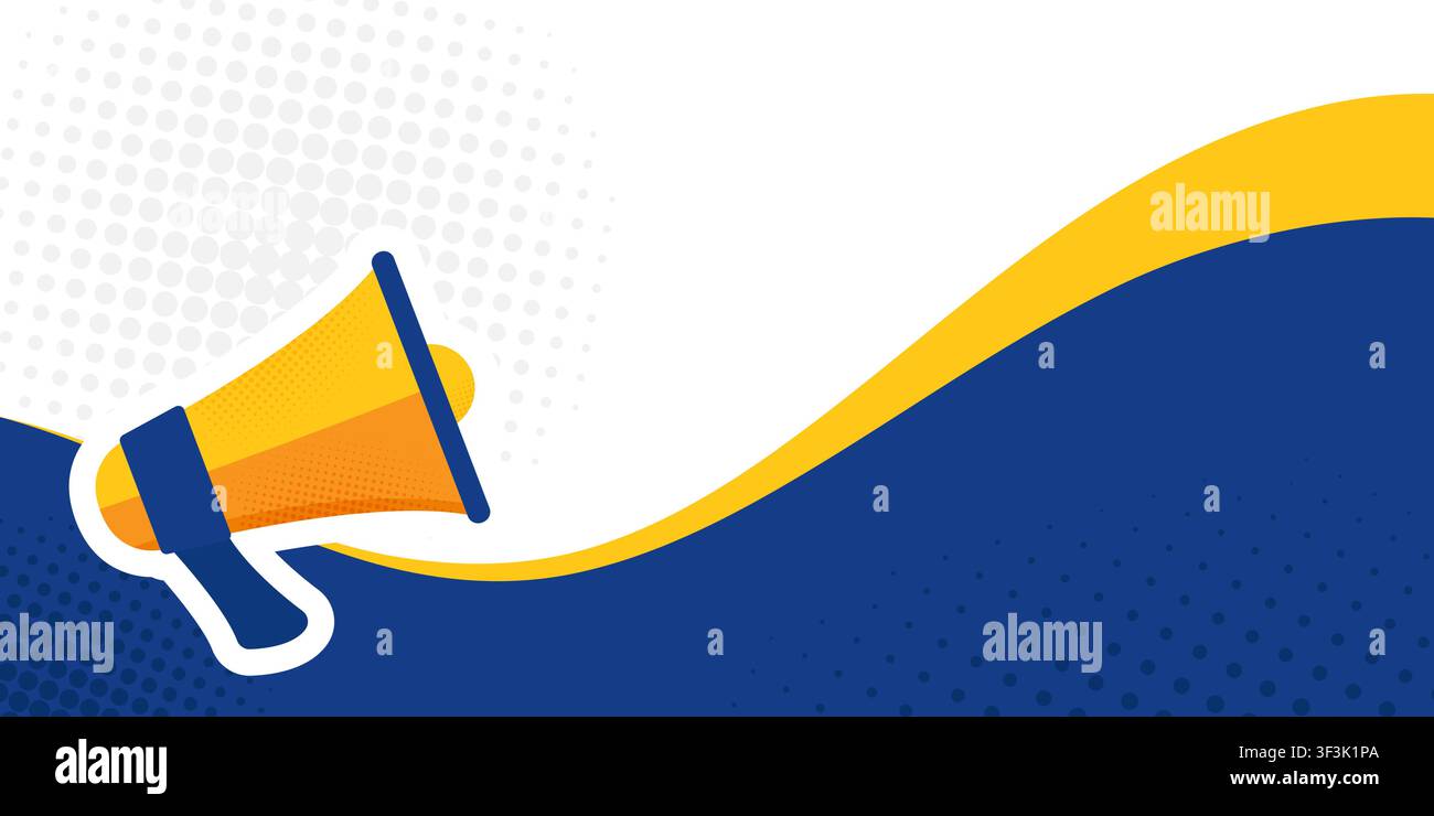 Banner with a loudspeaker on halftone background. Vector illustration Stock Vector