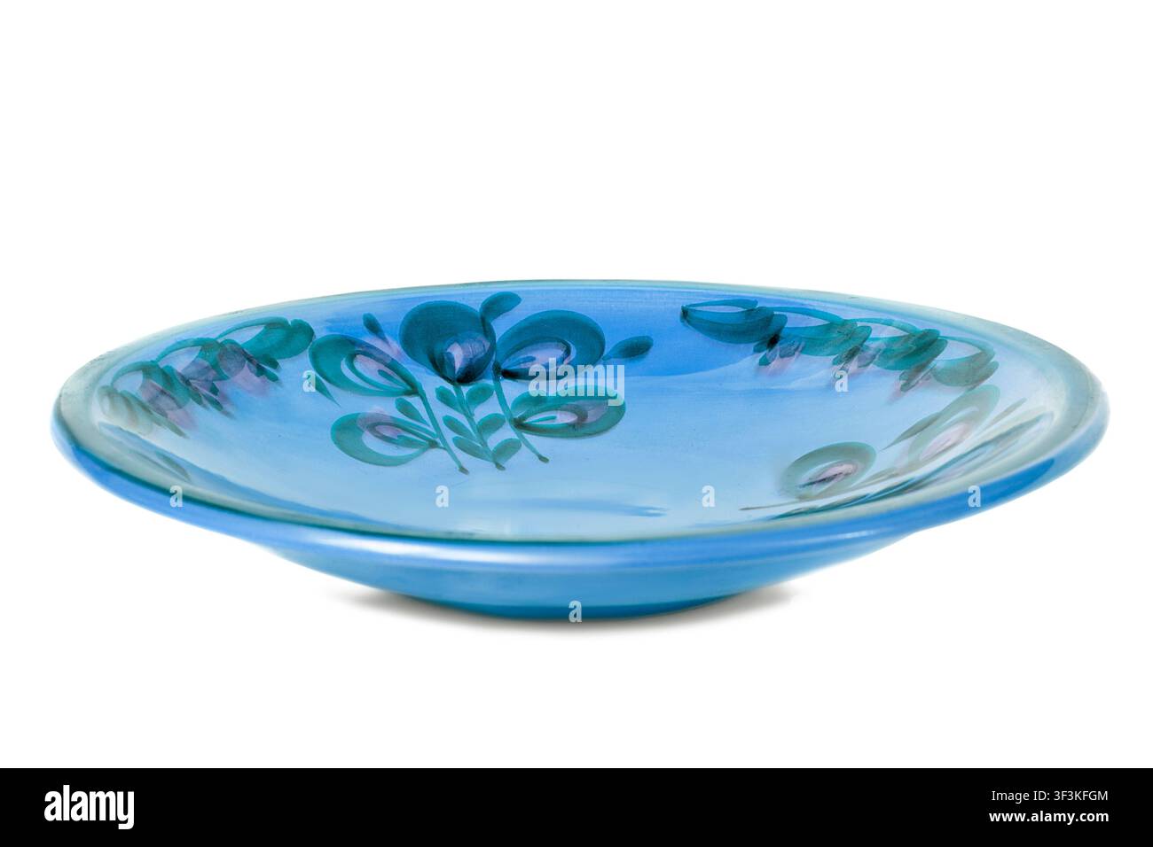 Empty blue ceramic dish isolated on white background Stock Photo