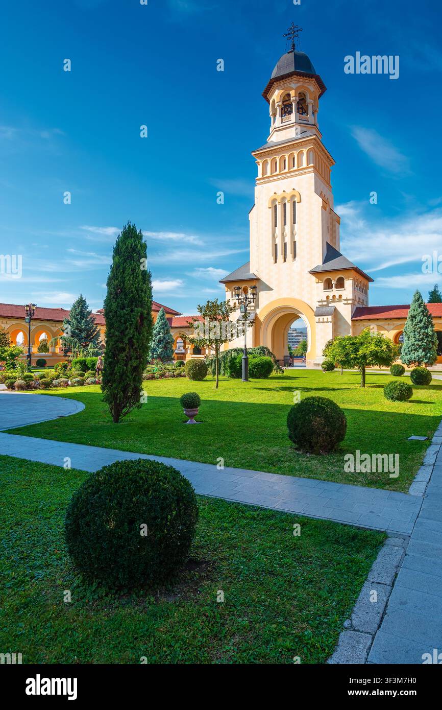 alba iulia, romania - 13 oct 2019: coronation cathedral. holy trinity romanian orthodox cathedral located in alba iulia citadel. sunny autumn day. pop Stock Photo