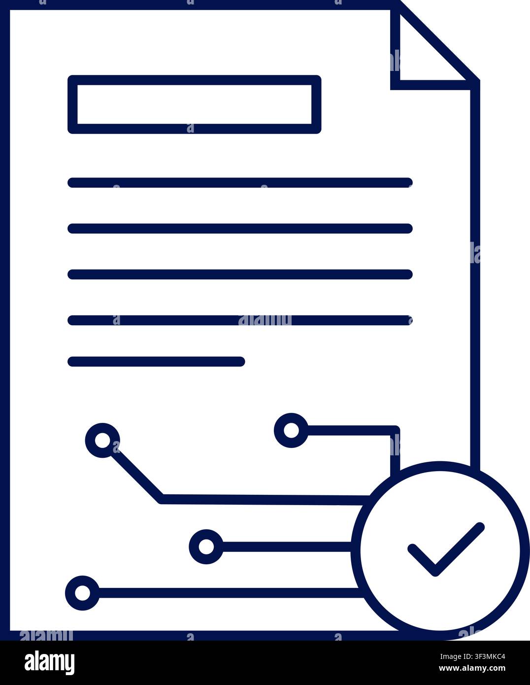 Smart contract document icon with circuit and checkmark. Vector illustration, flat design Stock Vector