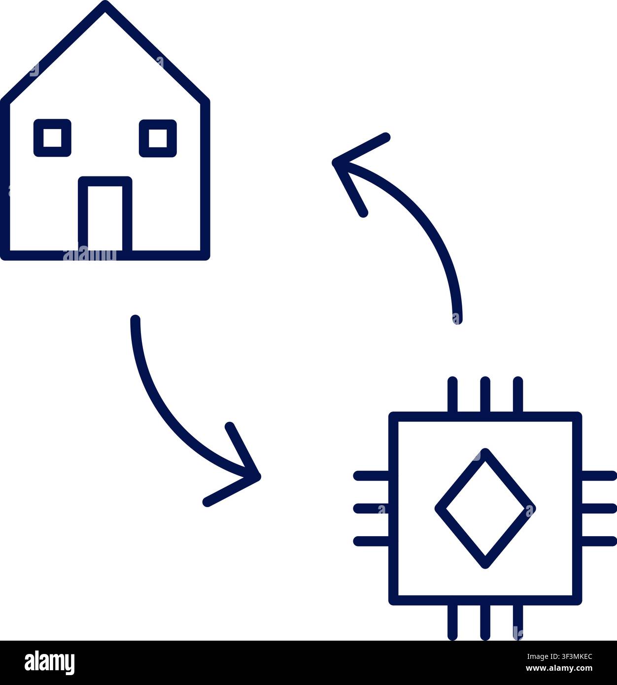 Asset tokenization icon with house and microchip. Vector illustration, flat design Stock Vector