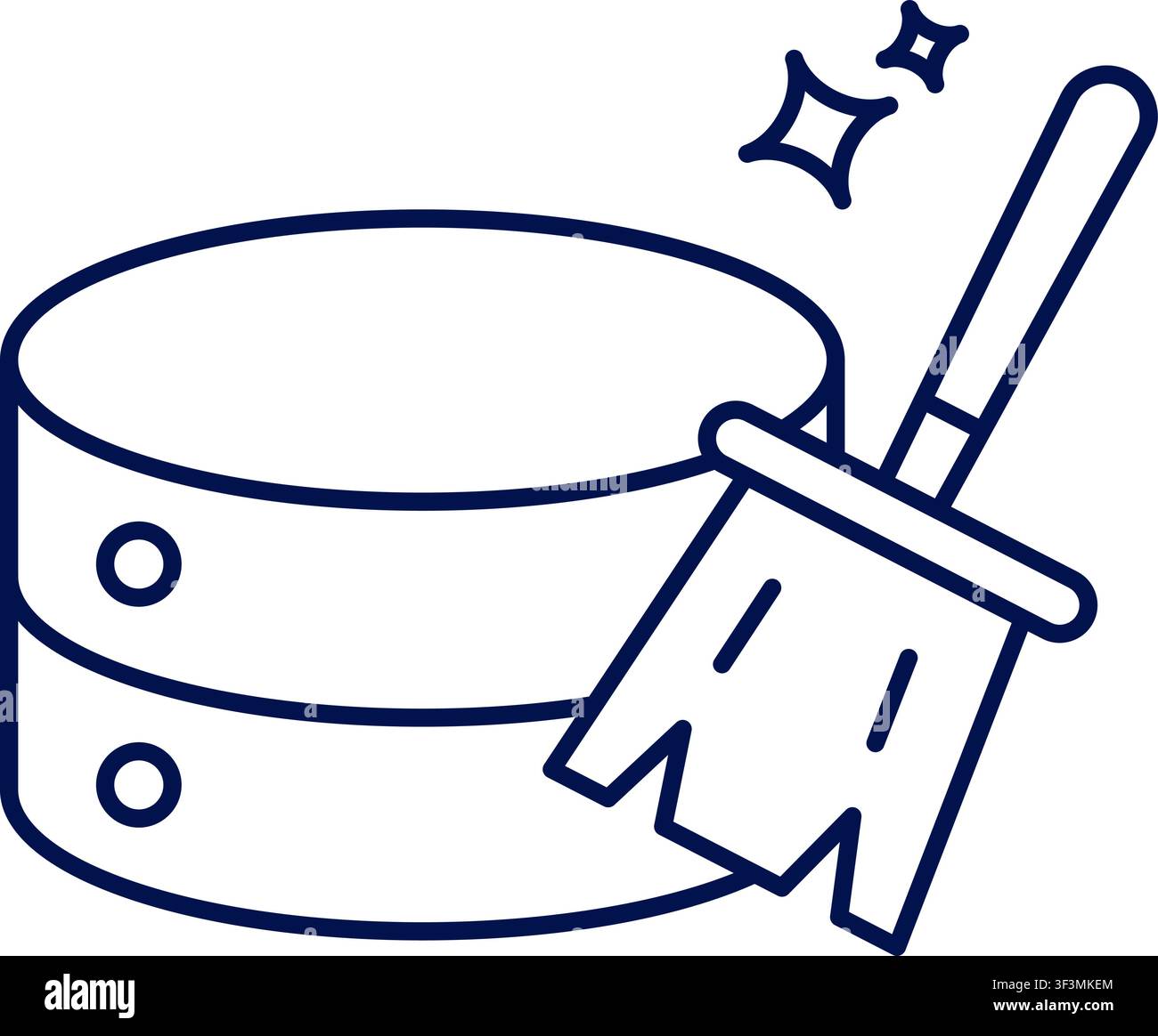 Data cleaning icon with database and broom. Vector illustration, flat design Stock Vector