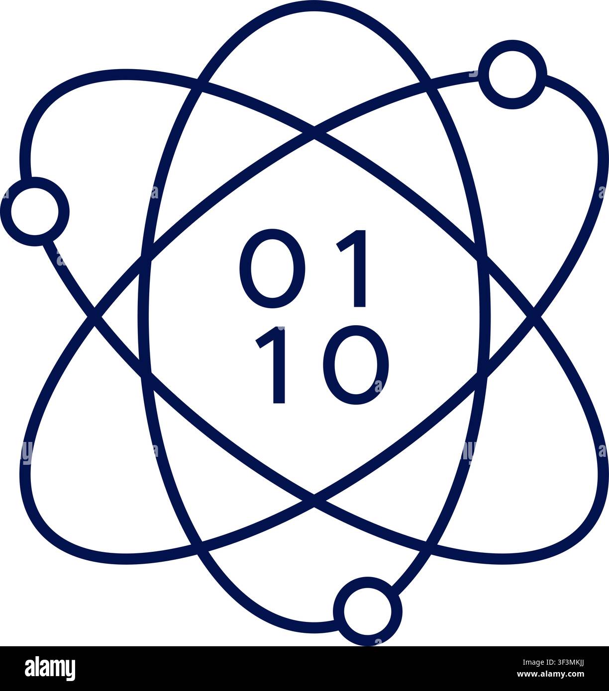 Quantum computing icon with atom and binary code. Vector illustration, flat design Stock Vector