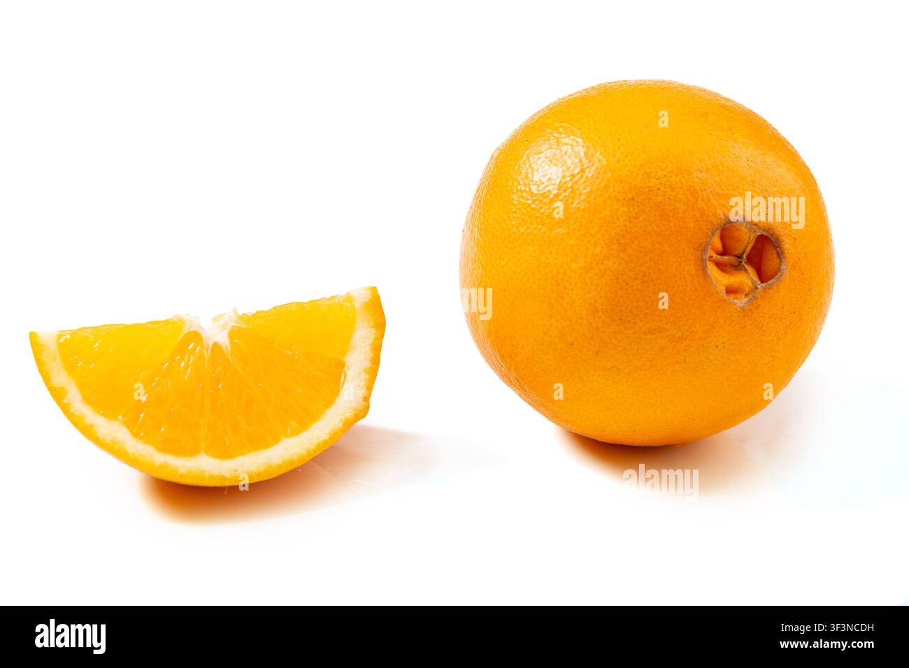 Fresh Navel Oranges Whole and Halved Showing Pulp Stock Photo
