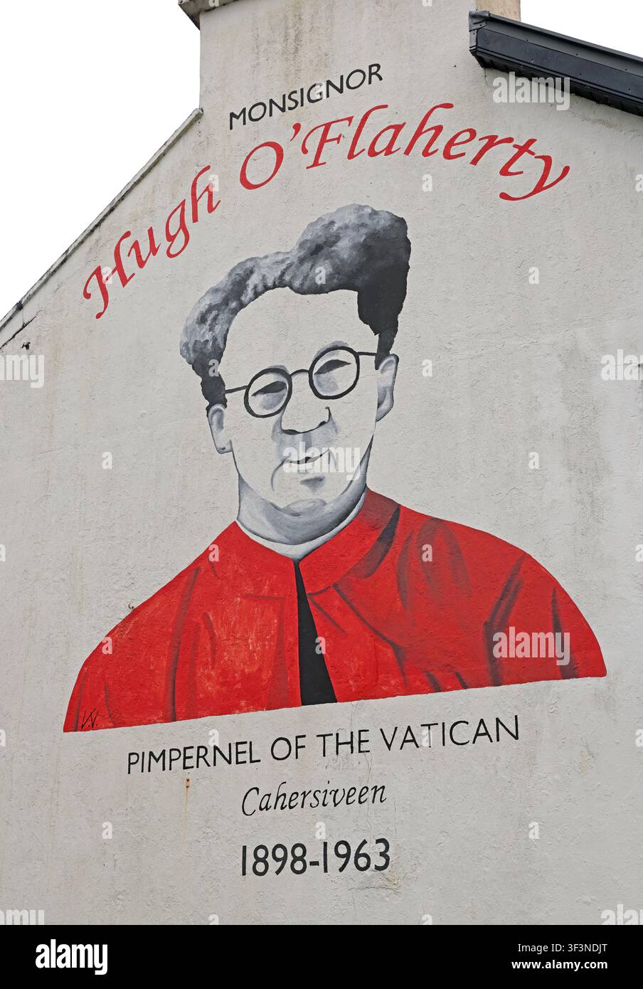 Mural of wartime humanitarian Monsignor Hugh O’Flaherty, the Vatican Pimpernel, in Cahersiveen, County Kerry, Ireland. V23 EH59 Stock Photo