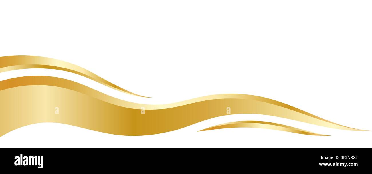 Golden wave ribbon abstract isolated on white background. Metallic gold gradient. Shiny metal frame. Vector illustration Stock Vector