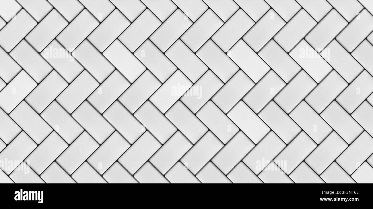 White herringbone seamless floor texture. Herring bone pattern. Ceramic zigzag style paving surface. Classical tessellation grid mosaic. Vector illust Stock Vector